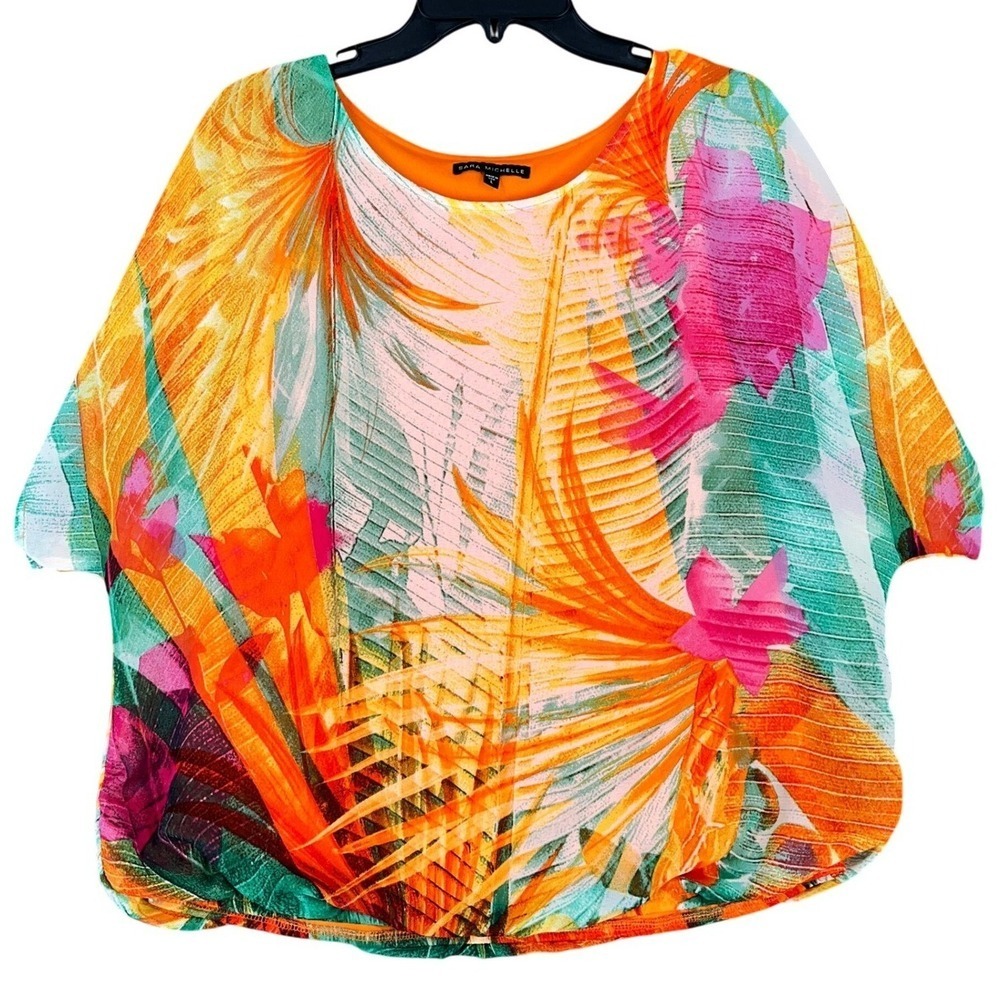 Sara Michelle Top Size‎ L Bold Floral Tropical Island Resort Cruise Vacation